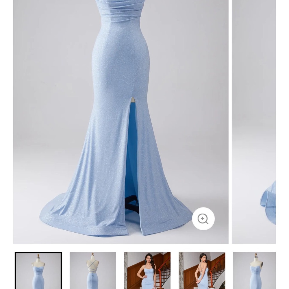 Light Blue Sparkle Prom Dress with Front Slit